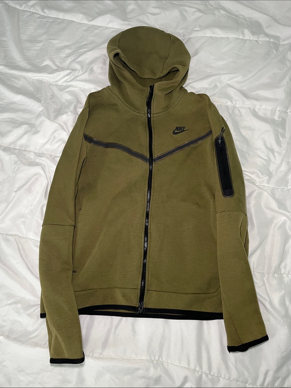 Nike Olive Green Hooded Zip Jacket with Black Trim